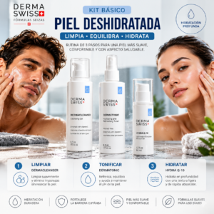 Kit Básico DermaSwiss piel seca : una rutina de 3 pasos para cuidar tu piel todos los días.